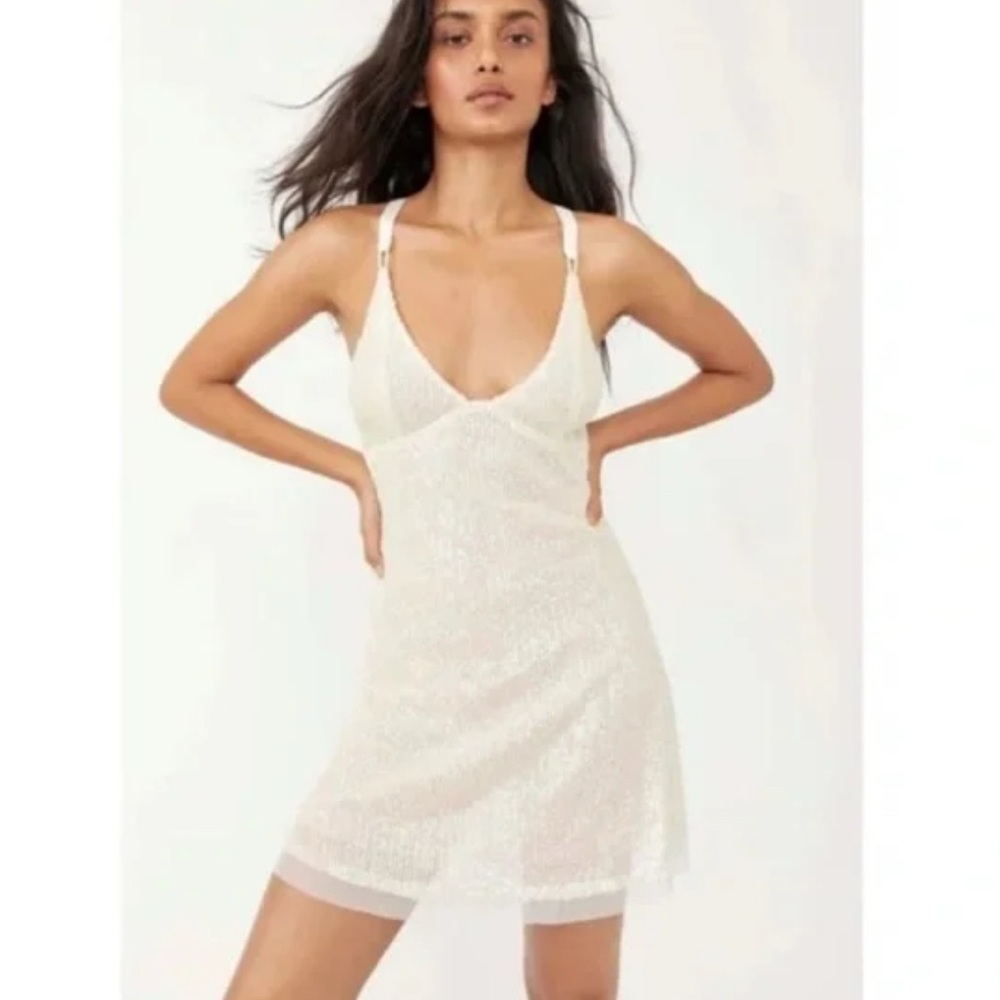 Free People Gold Rush Mini Dress in Icicle Pearl